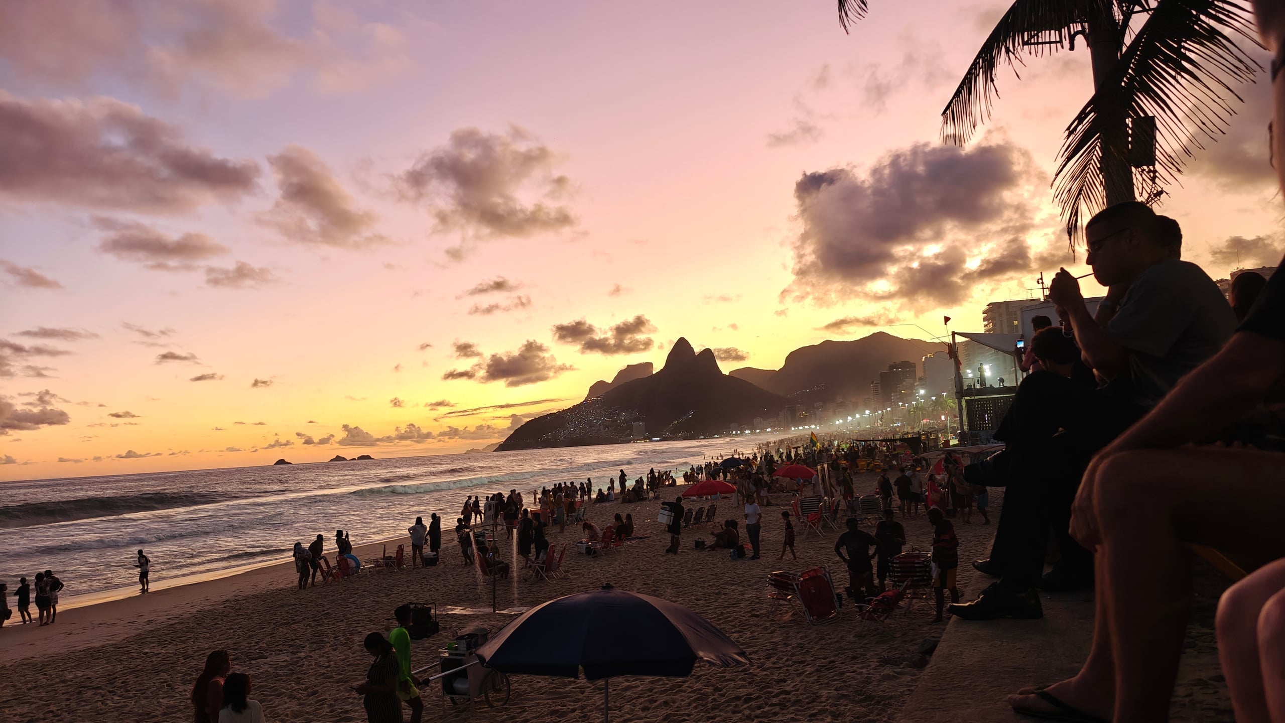 Rio de Janeiro beach at sunset with vibrant sky